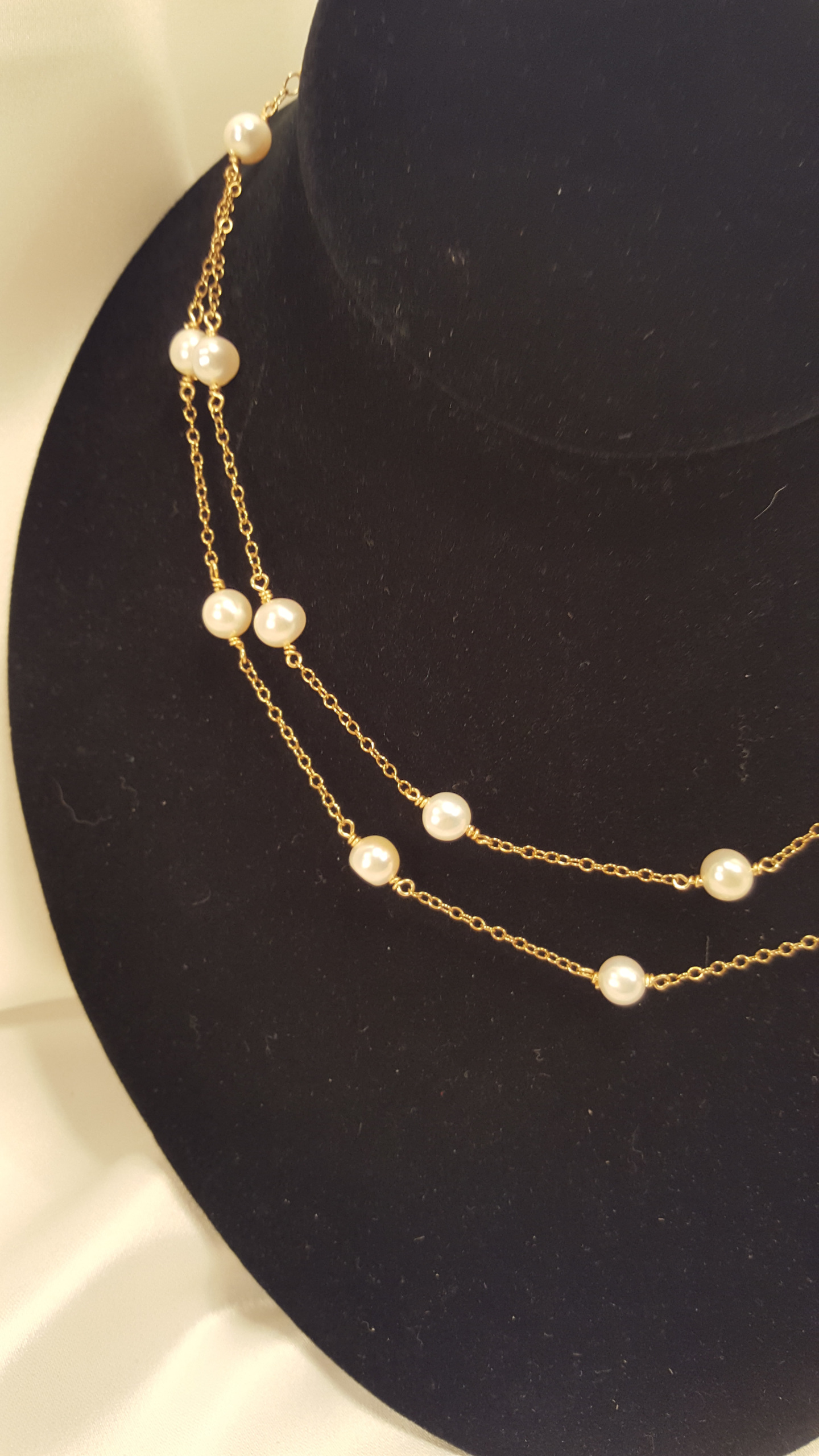 Double Strand Gold Chain Necklace with Cultured Pearl | JN028